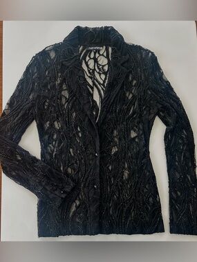 Retrofête black beaded lace deconstructed shirt/jacket. S